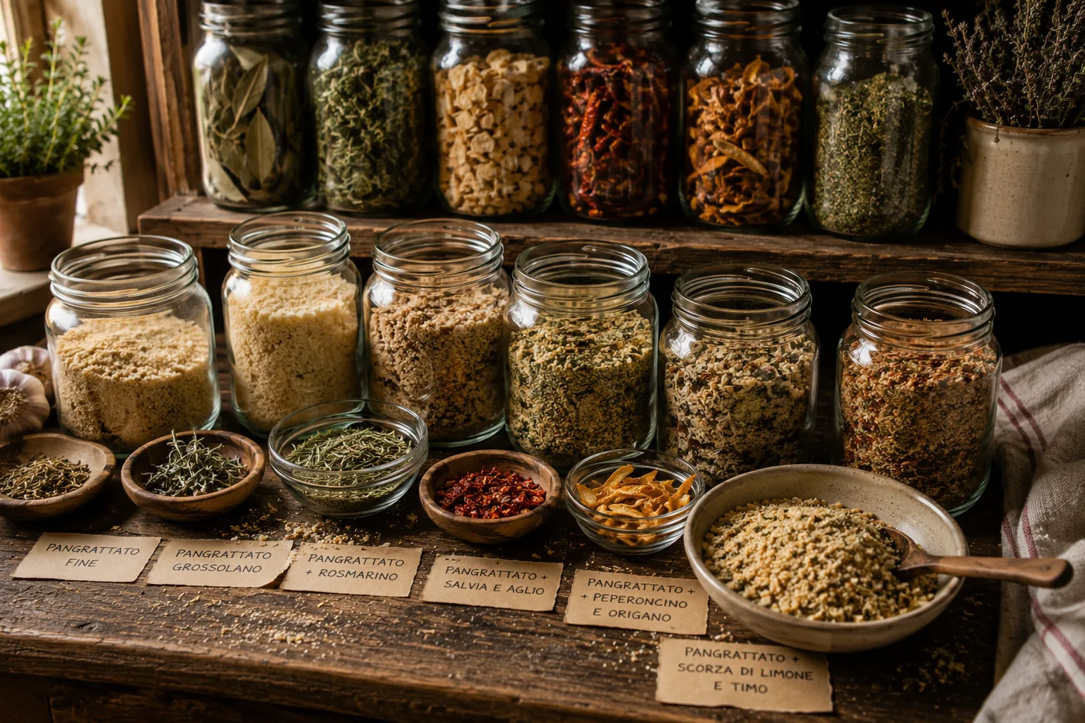 Barattoli di pane, erbe, spezie e miscele aromatiche