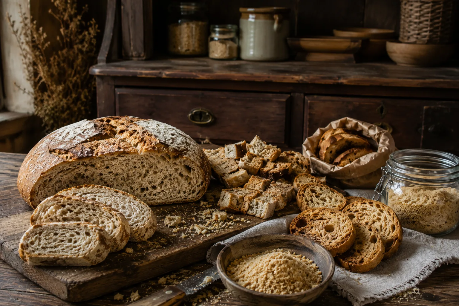 Pane fresco, fette secche, cubetti e pangrattato